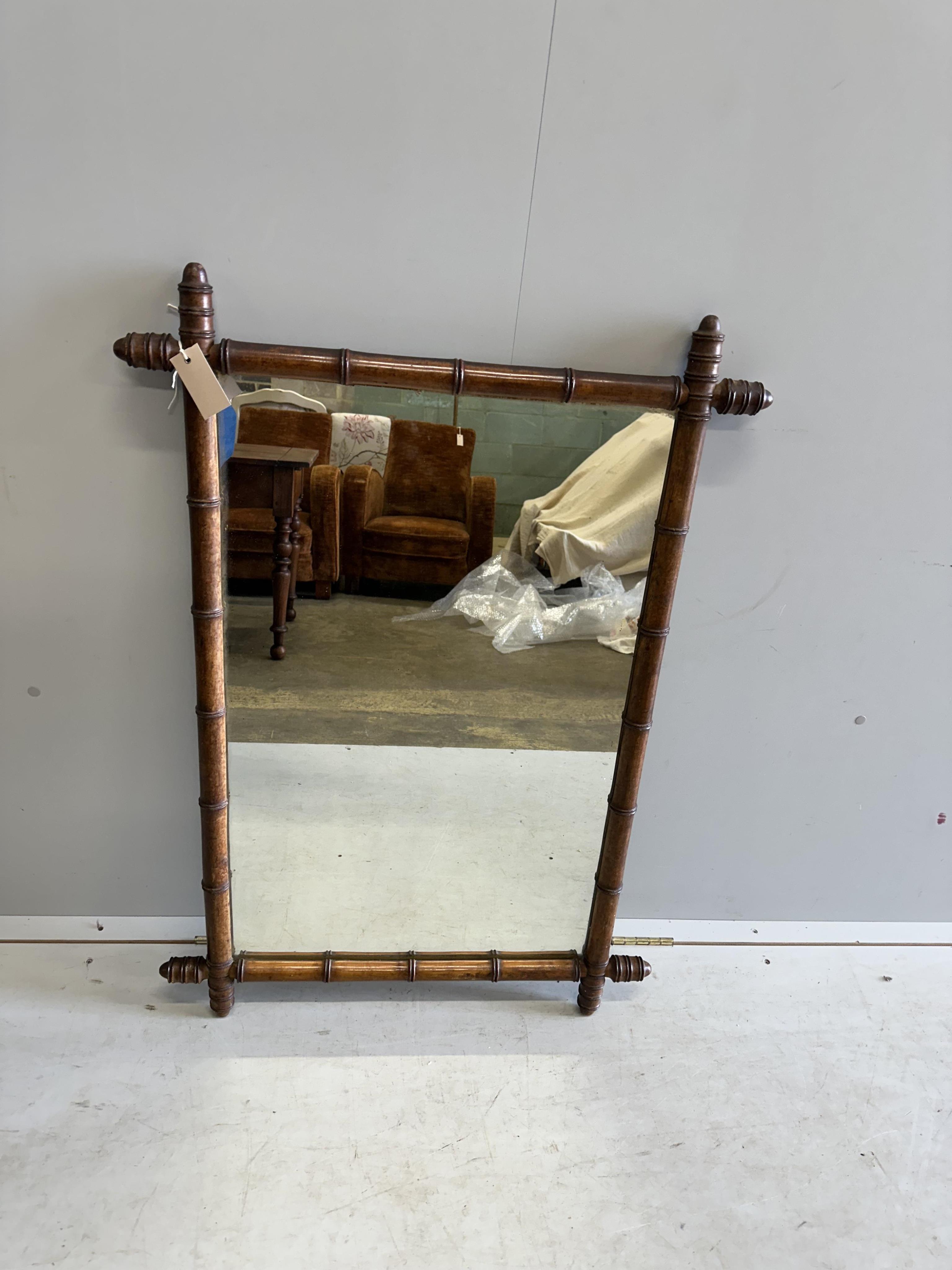 A late 19th century French rectangular faux bamboo wall mirror, width 72cm, height 104cm. Condition - fair